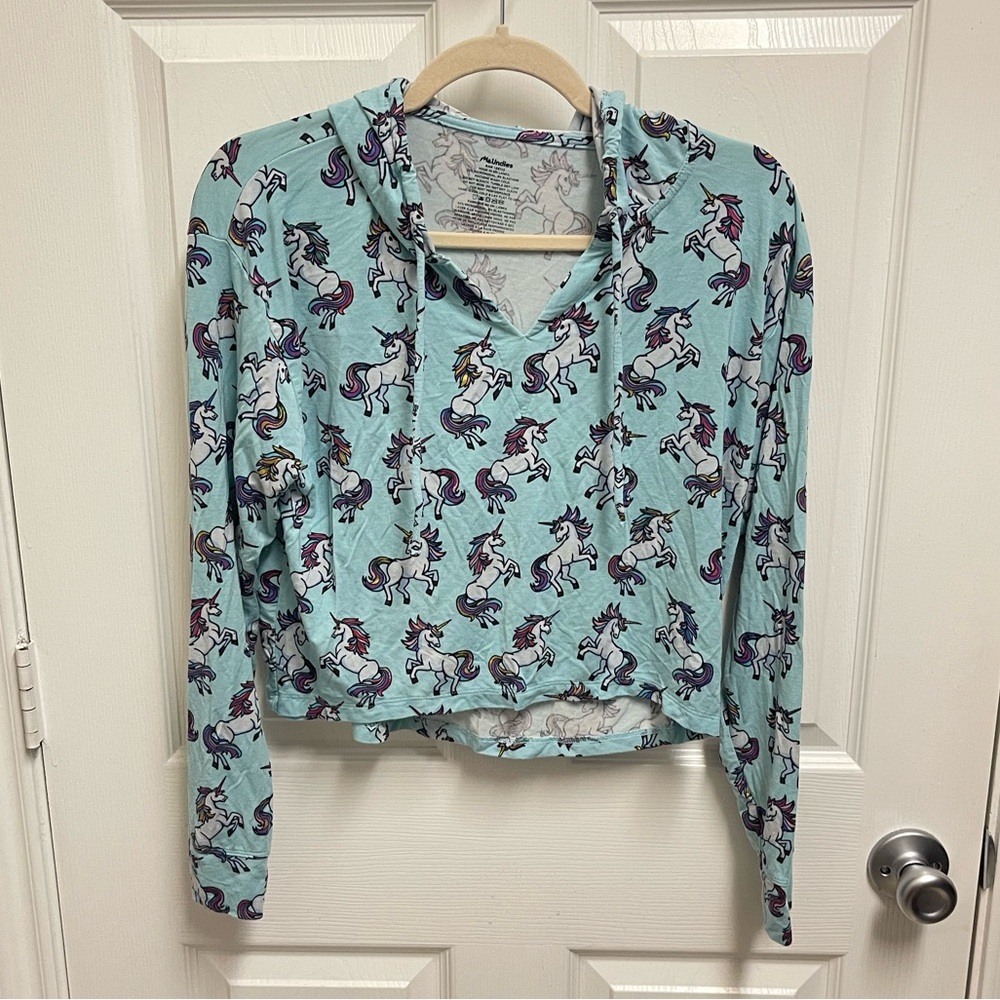 MeUndies Blue Unicorn Cropped Hoodie